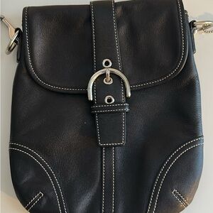 Coach Vtg Soho Buckle Flap Crossbody Bag Black Leather Convertible Shoulder